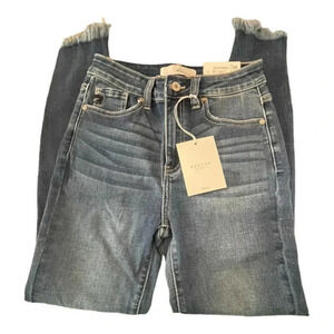 Kancan‎ Gem High rise Distressed Jeans with Fringed Bottoms Sz 26